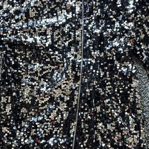 Anna Kaci Black Sequin Bomber Jacket Womens M Shimmery Eclectic Grandma Party - Picture 3 of 7